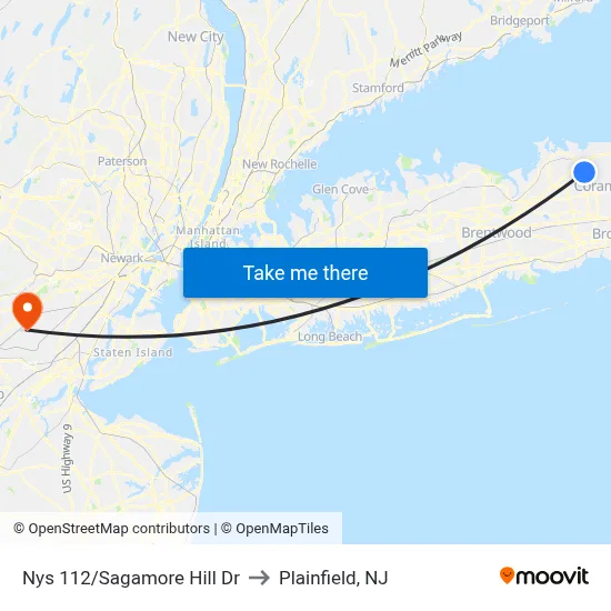 Nys 112/Sagamore Hill Dr to Plainfield, NJ map