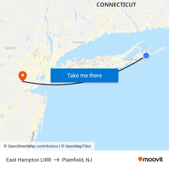 East Hampton LIRR to Plainfield, NJ map