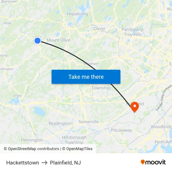 Hackettstown to Plainfield, NJ map