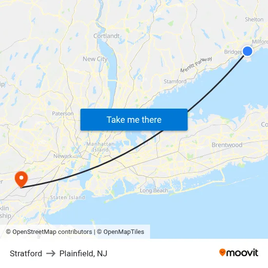 Stratford to Plainfield, NJ map