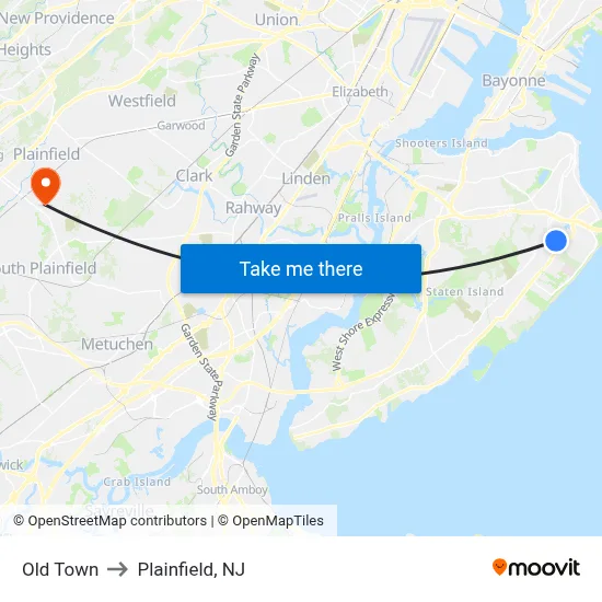 Old Town to Plainfield, NJ map