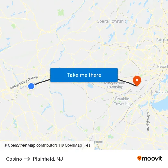 Casino to Plainfield, NJ map