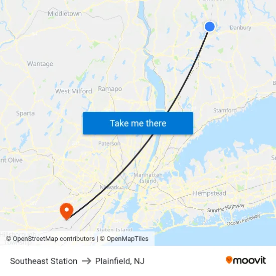 Southeast Station to Plainfield, NJ map