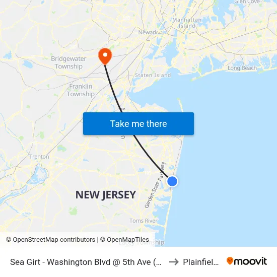 Sea Girt - Washington Blvd @ 5th Ave (Northbound) to Plainfield, NJ map