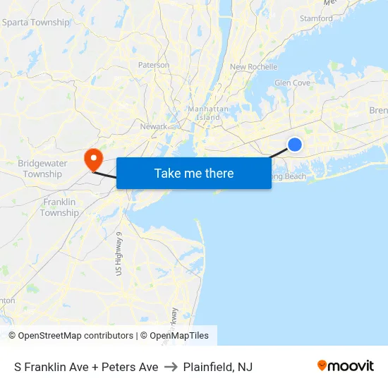 S Franklin Ave + Peters Ave to Plainfield, NJ map