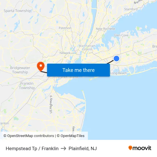 Hempstead Tp / Franklin to Plainfield, NJ map