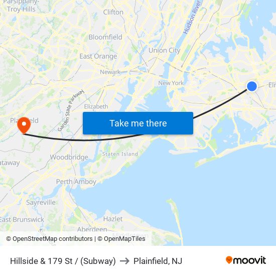 Hillside & 179 St / (Subway) to Plainfield, NJ map