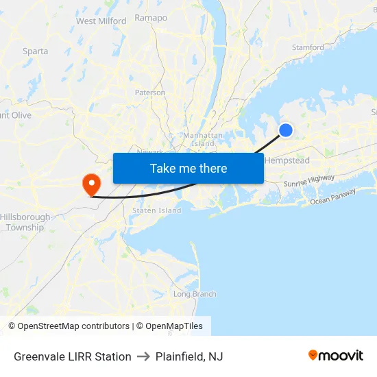 Greenvale LIRR Station to Plainfield, NJ map