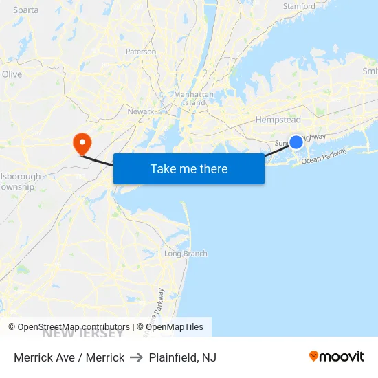 Merrick Ave / Merrick to Plainfield, NJ map