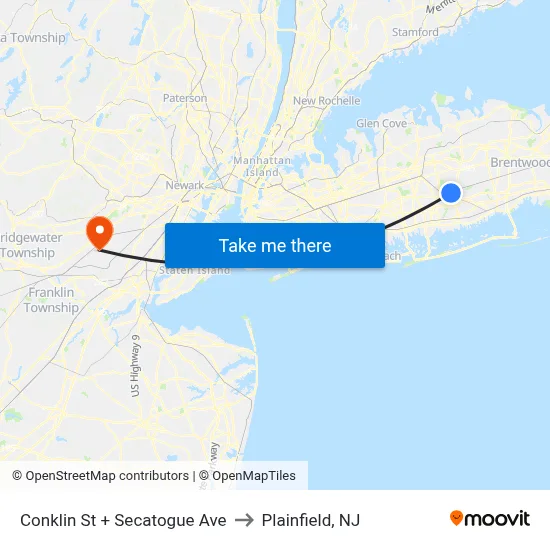Conklin St + Secatogue Ave to Plainfield, NJ map