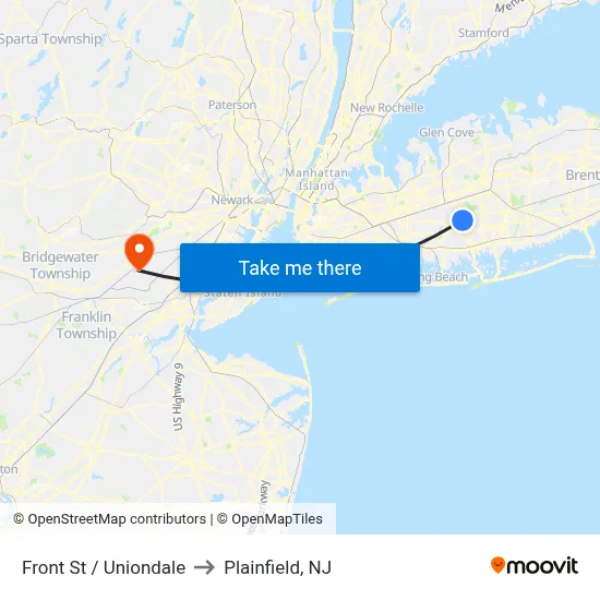 Front St / Uniondale to Plainfield, NJ map