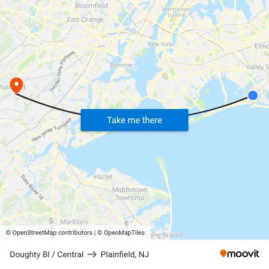Doughty Bl / Central to Plainfield, NJ map