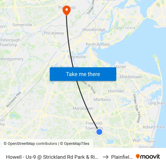 Howell - Us-9 @ Strickland Rd Park & Ride (Northbound) to Plainfield, NJ map