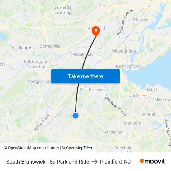 South Brunswick - 8a Park and Ride to Plainfield, NJ map