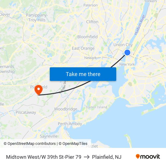Midtown West/W 39th St-Pier 79 to Plainfield, NJ map