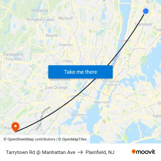 Tarrytown Rd @ Manhattan Ave to Plainfield, NJ map