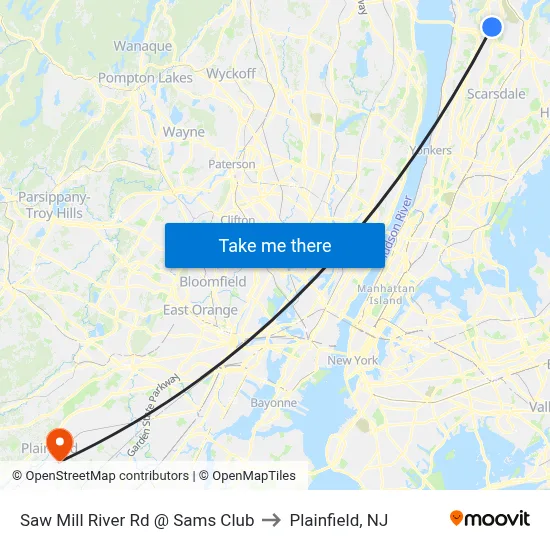 Saw Mill River Rd @ Sams Club to Plainfield, NJ map