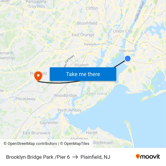 Brooklyn Bridge Park /Pier 6 to Plainfield, NJ map
