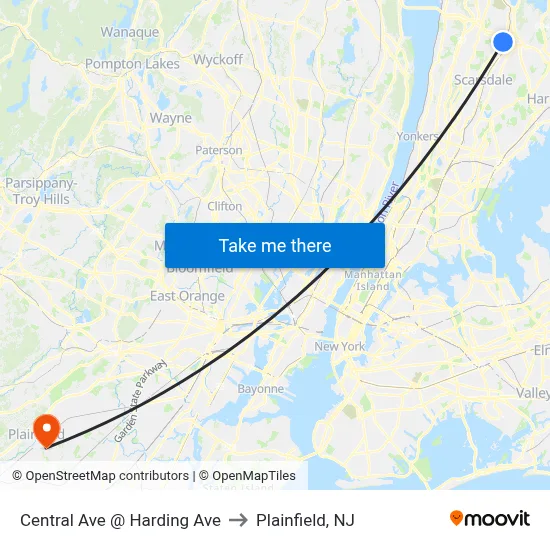 Central Ave @ Harding Ave to Plainfield, NJ map
