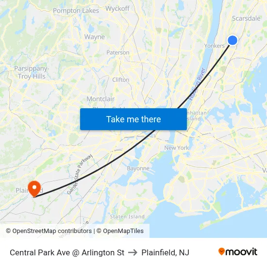 Central Park Ave @ Arlington St to Plainfield, NJ map