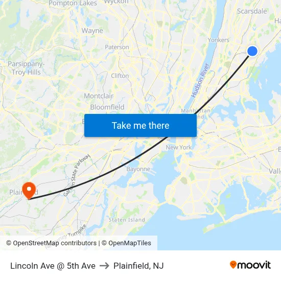 Lincoln Ave @ 5th Ave to Plainfield, NJ map