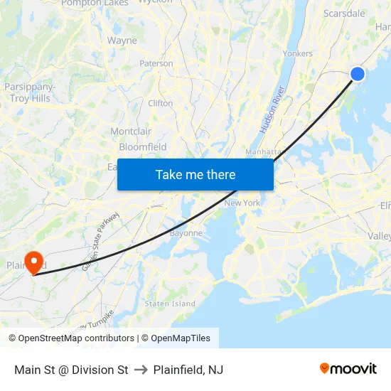 Main St @ Division St to Plainfield, NJ map