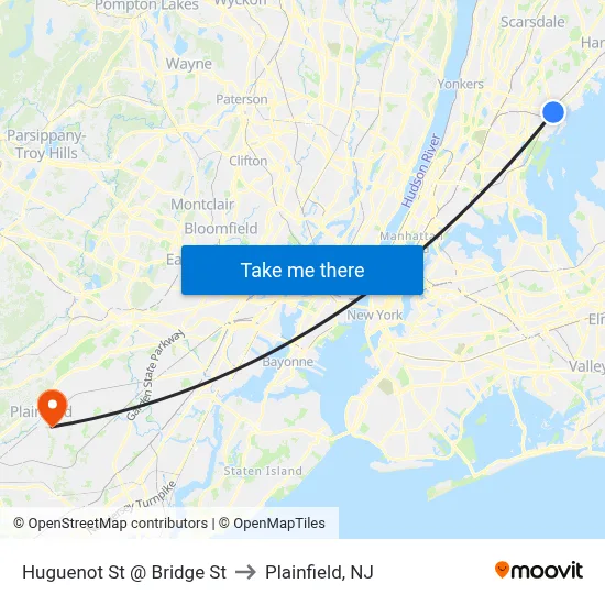 Huguenot St @ Bridge St to Plainfield, NJ map