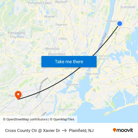 Cross County Ctr @ Xavier Dr to Plainfield, NJ map