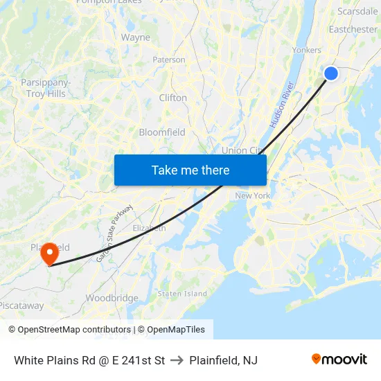 White Plains Rd @ E 241st St to Plainfield, NJ map