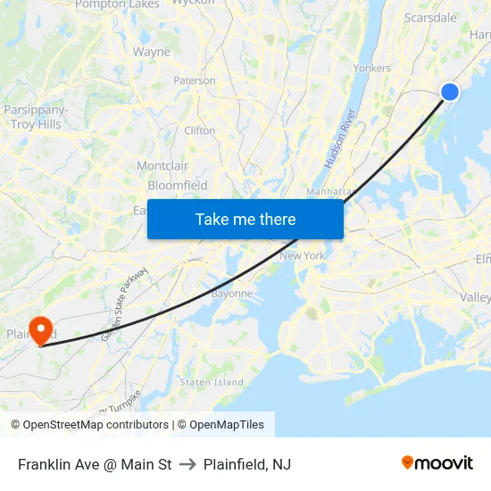 Franklin Ave @ Main St to Plainfield, NJ map