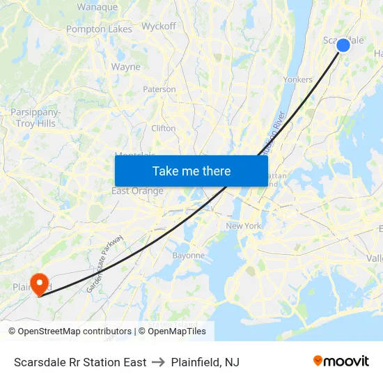 Scarsdale Rr Station East to Plainfield, NJ map