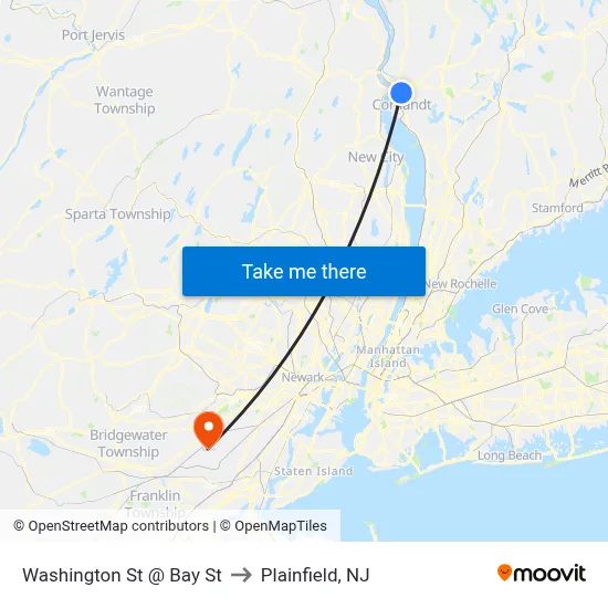 Washington St @ Bay St to Plainfield, NJ map