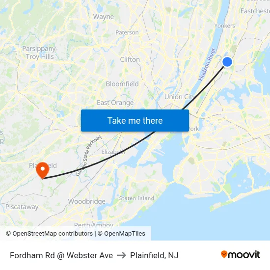 Fordham Rd @ Webster Ave to Plainfield, NJ map