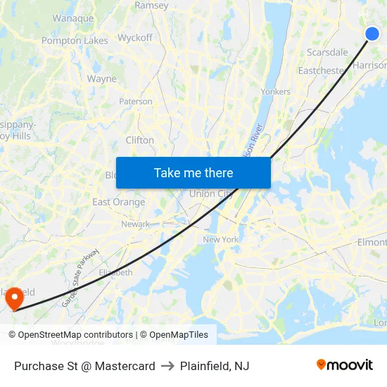Purchase St @ Mastercard to Plainfield, NJ map
