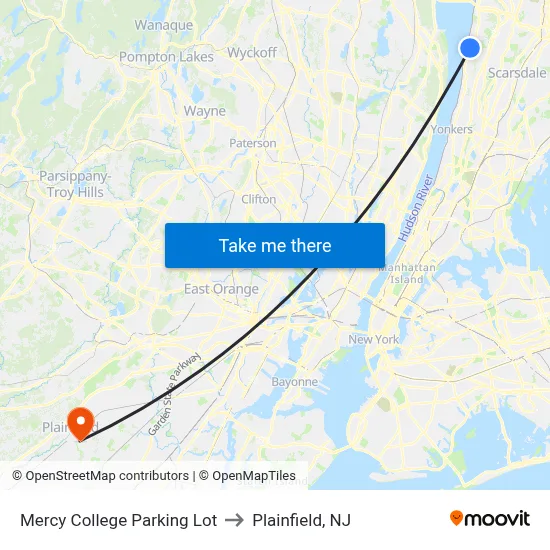 Mercy College Parking Lot to Plainfield, NJ map