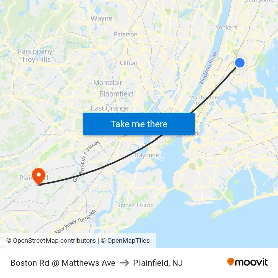 Boston Rd @ Matthews Ave to Plainfield, NJ map