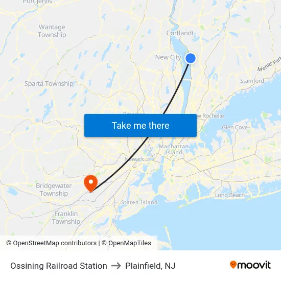 Ossining Railroad Station to Plainfield, NJ map
