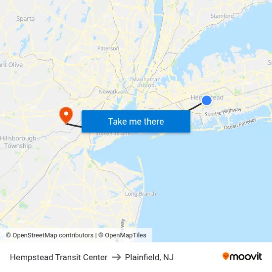 Hempstead Transit Center to Plainfield, NJ map