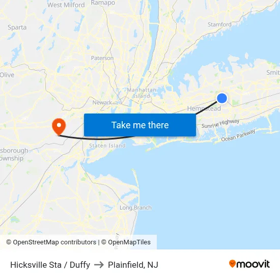 Hicksville Sta / Duffy to Plainfield, NJ map