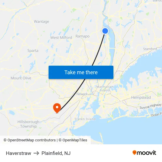 Haverstraw to Plainfield, NJ map