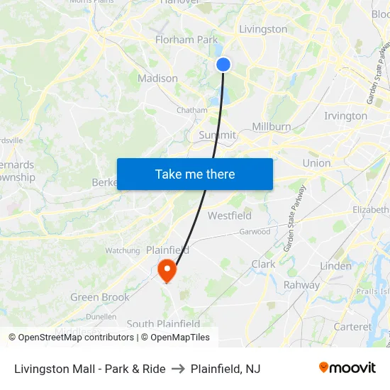 Livingston Mall - Park & Ride to Plainfield, NJ map