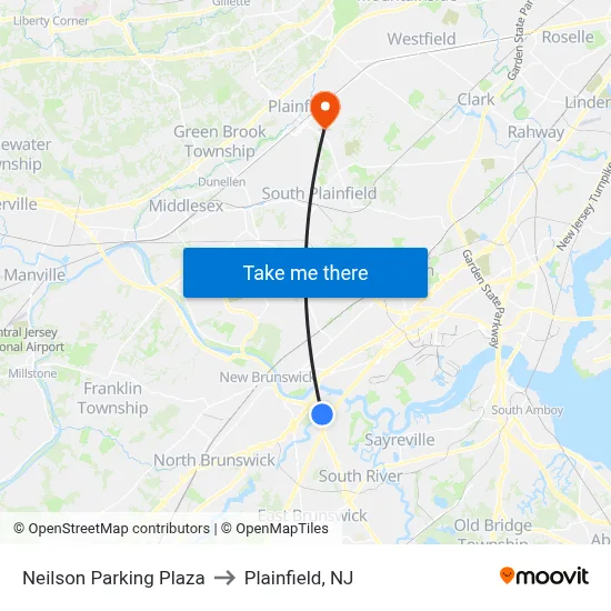 Neilson Parking Plaza to Plainfield, NJ map
