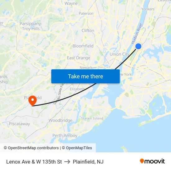 Lenox Ave & W 135th St to Plainfield, NJ map