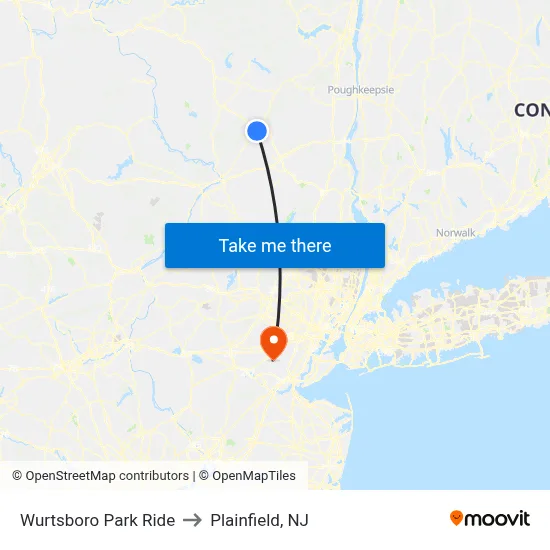 Wurtsboro Park Ride to Plainfield, NJ map