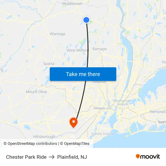 Chester Park Ride to Plainfield, NJ map