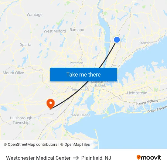 Westchester Medical Center to Plainfield, NJ map