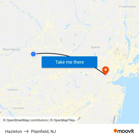 Hazleton to Plainfield, NJ map