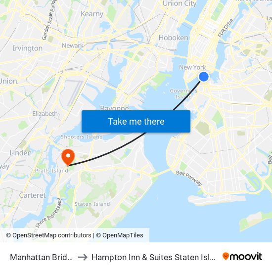 Manhattan Bridge to Hampton Inn & Suites Staten Island map