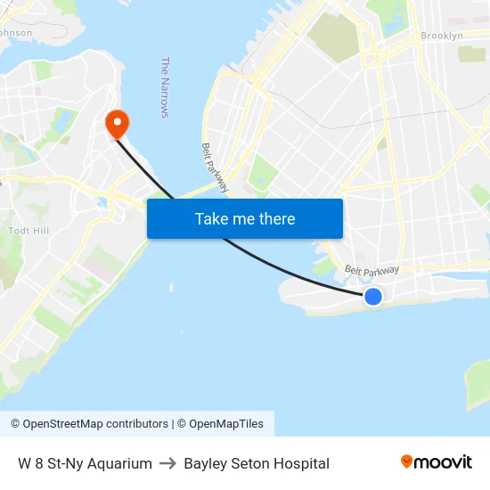 W 8 St-Ny Aquarium to Bayley Seton Hospital map