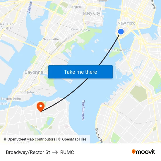 Broadway/Rector St to RUMC map